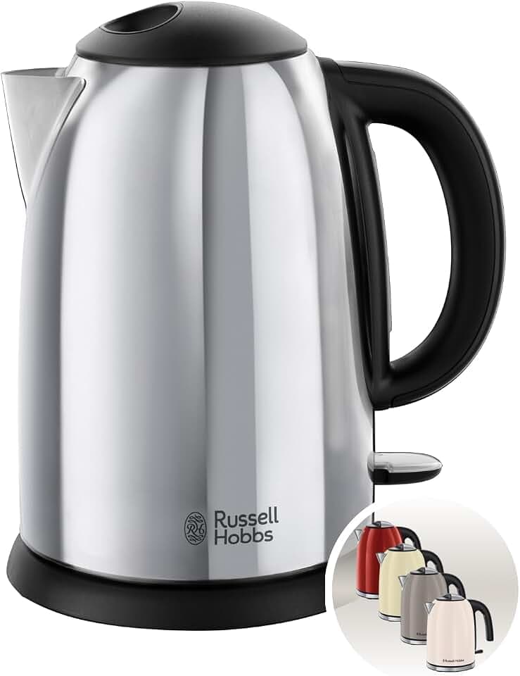 Russell Hobbs Wasserkocher Victory, 1,7 l, 2400 Watt, Edelstahl Poliert | Schnellkochfunktion, Herausnehmbarer Kalkfilter, Optimierte Ausgusstülle, Entnehmbare Füllmengenmarkierung, Teekocher