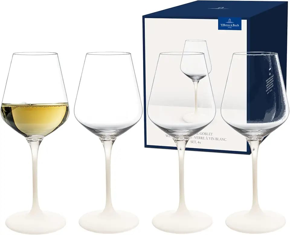 Villeroy & Boch - Manufacture Rock blanc Weißweinglas Set 4 teilig Weiß, Weinglas, Außergewöhnliche Gläser, Gläser für Wein, Weisswein Gläser, Kristallglas
