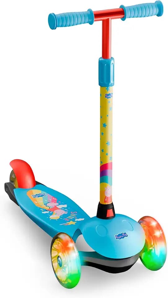 DeQUBE 914D00189 Kinderroller mit 3 verstellbaren Rädern, mit LED-Rädern und Bremse hinten, faltbar und leicht zu transportieren, Ultraleicht und sicher, für Kinder von 2 bis 7 Jahren