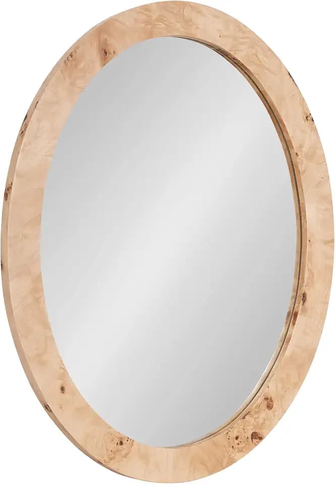 Kate and Laurel Burlock Modern Burlwood Oval Mirror, 22 x 28, Natural Wood, Transitional Wide Round Mirror for Use as Vanity Bathroom Mirror or Teen Bedroom Decor