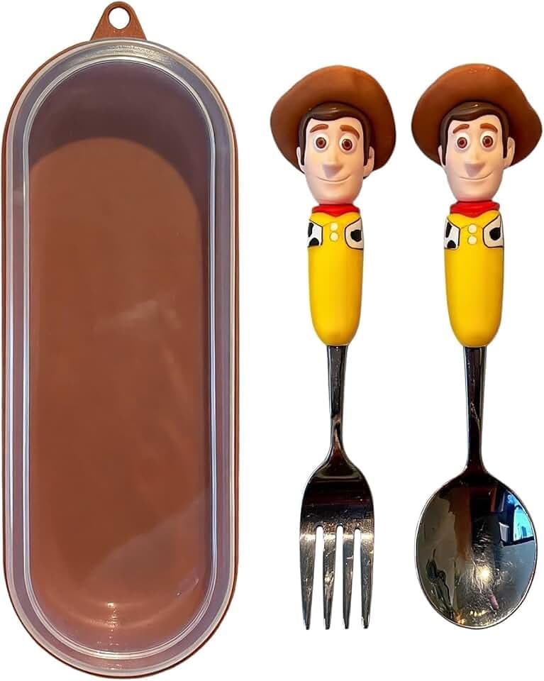 2 Pcs For Toy Theme Story Cartoon Utensil Set, Cute Stainless Steel Spoon and Fork with Storage Case for Daily Dining (PoliceChief)