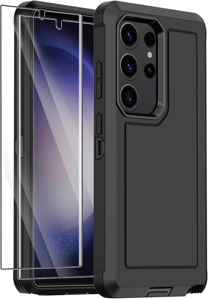 for Samsung Galaxy S23 Ultra Case with 2 Screen Protector, Heavy Duty Shockproof Drop Protection Dust Proof Military Grade Multi-Layer Rugged Bumpers Protective Phone Cover (Black)