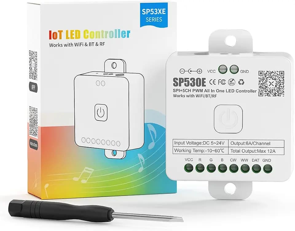 SEZO SP530E 12-in-1 WiFi LED Controller DC5V-24V Bluetooth LED Controller Kompatibel mit Google Home Smart Voice Steuerung für 5CH PWM RGB CCT RGBW SPI Streifen WS2812B 2.4G RF Remote