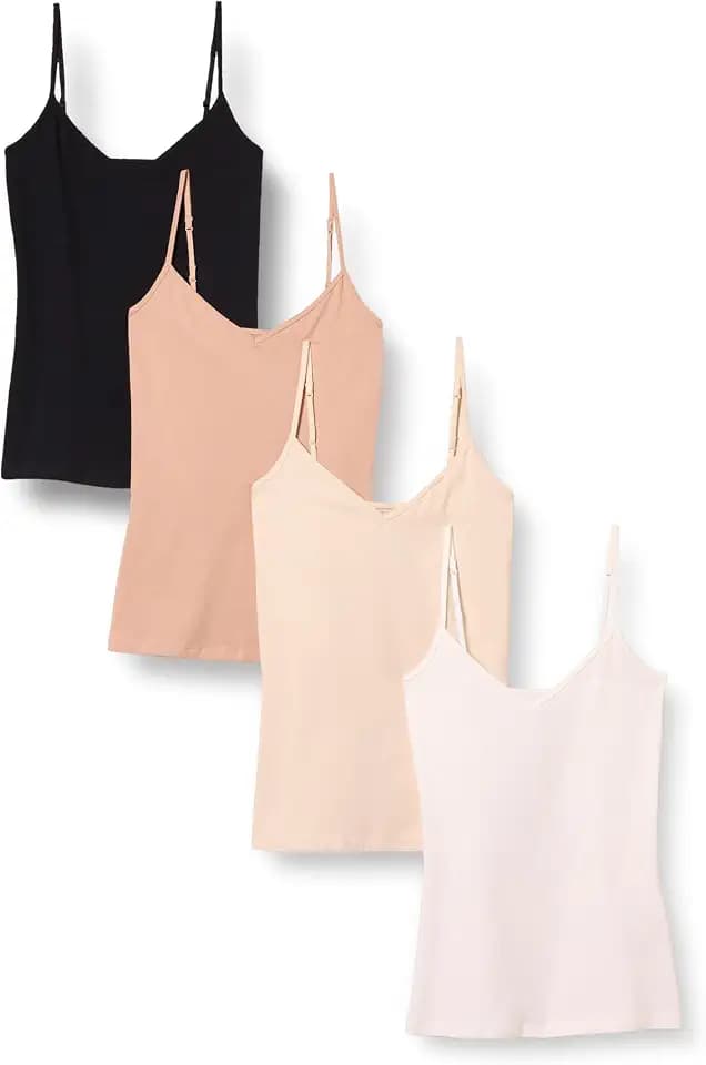 Amazon Essentials Women's Slim-Fit V-Neck Cami, Pack of 4