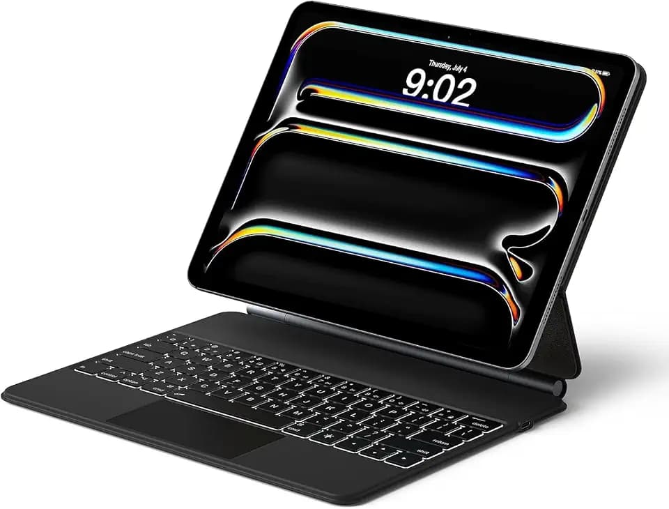runelk Magic Keyboard Case for iPad Pro 1 (M4 2024) / M5 2025 with Trackpad & Floating Stand - Black