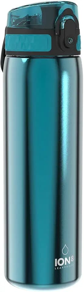 ION8 Leicht Stahl-Trinkflasche, 600 ml, Nicht IsoliertAuslaufsicher, Einhandöffnung, Sichere Verriegelung, Spülmaschinenfest, Klappdeckel, Tragegriff, Leicht zu Reinigen