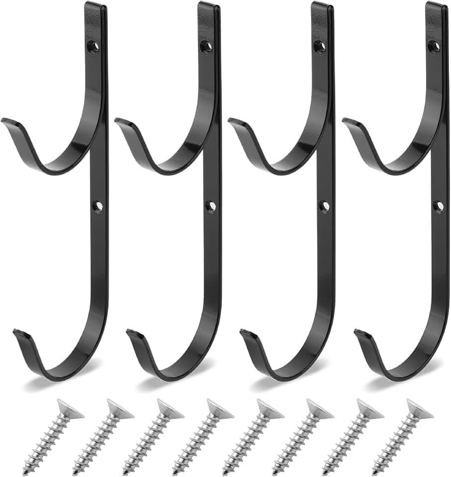UNCO- Pool Pole Hanger, 4 Pack, Black, Holder Set, Hooks for Telescopic Poles, Skimmers, Leaf Rakes, Nets, Brushes, Vacuum Hose, Garden Tools and Swimming Pool Accessories