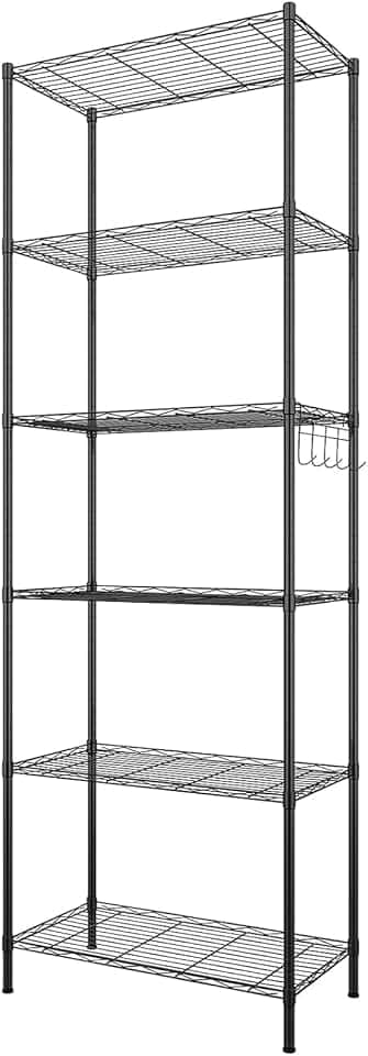 Himimi Regal,abstellraum Regal,Badezimmerregal Shelf,hoch schmal Standregale,Lagerregal 6 Ablage Küchenregal Metallregal, verstellbare Ablagen,Drahtkorb,54 x 29 x 160cm,Schwarz