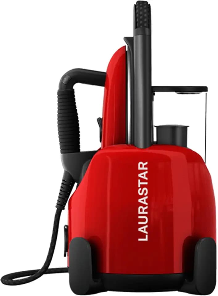 Laurastar Lift Original Red, Dampfbügelstation, 3-in-1 Bügelstation, die Ihre Kleidung entknittert, bügelt und reinigt, Hygienische Dampf, Abnehmbarer Wassertank, Vertikales Bügeln, Rot