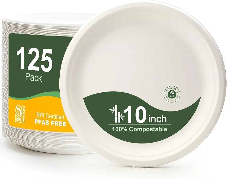 WELLIFE 10 Inch Paper Plates 125-Pack Heavy Duty Paper Plates Bulk