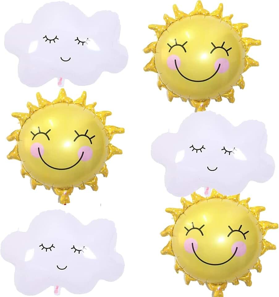 6Pieces Large Sun Foil Balloons Cloud Mylar Balloons for Kids Birthday Baby Shower Themed Party Decorations