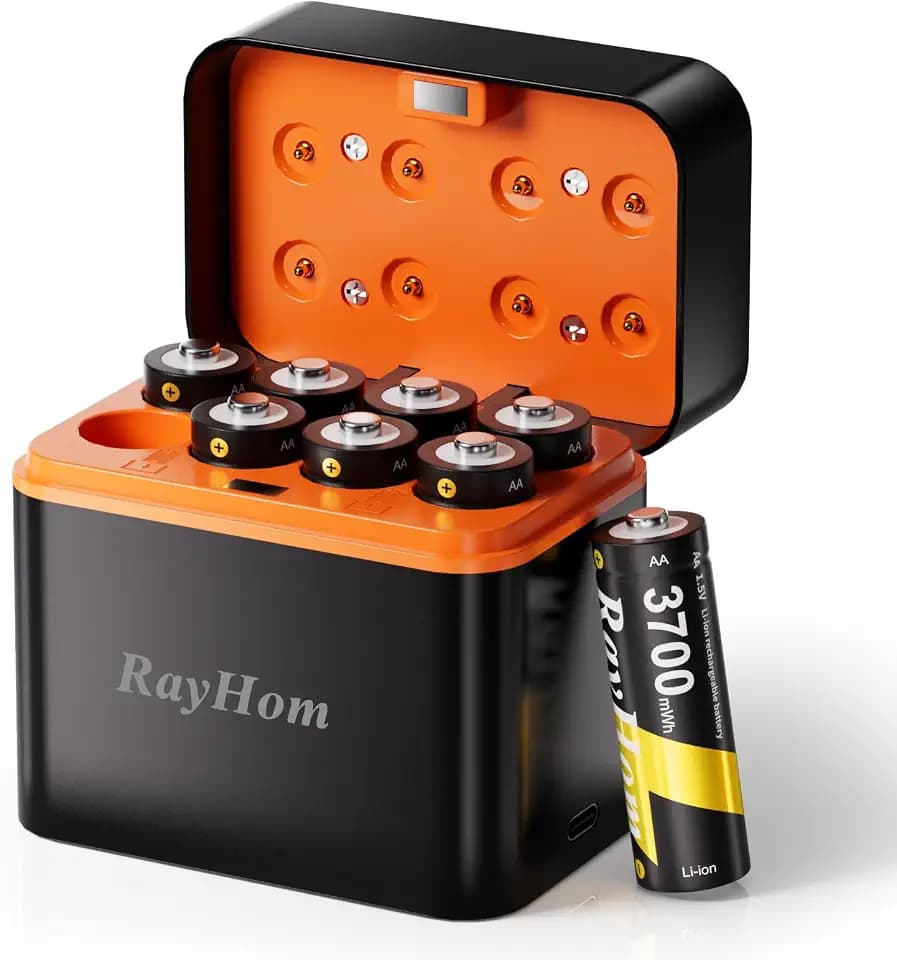8 Pack Rechargeable AA Lithium Batteries with Charger for Blink Camera