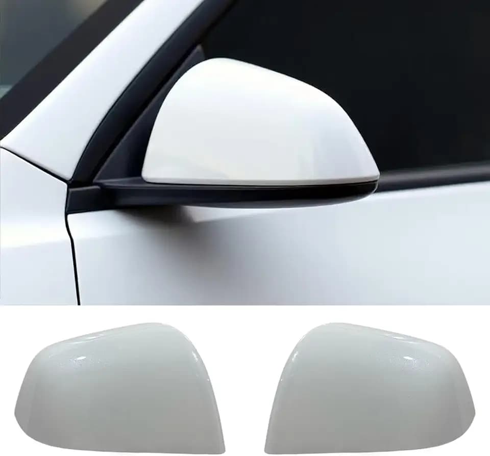 Compatible with Tesla Model Y Side Mirror Cover Replacement 2021 2022 2023 2024, Left & Right Side Rearview Mirror Cover Cap for Model Y Accessories(white)2pcs