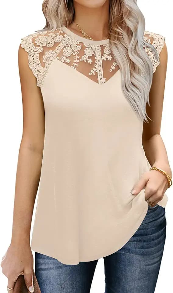 MIHOLL Women's Sleeveless Tops Lace Floral Casual Loose Blouses Tank Shirts