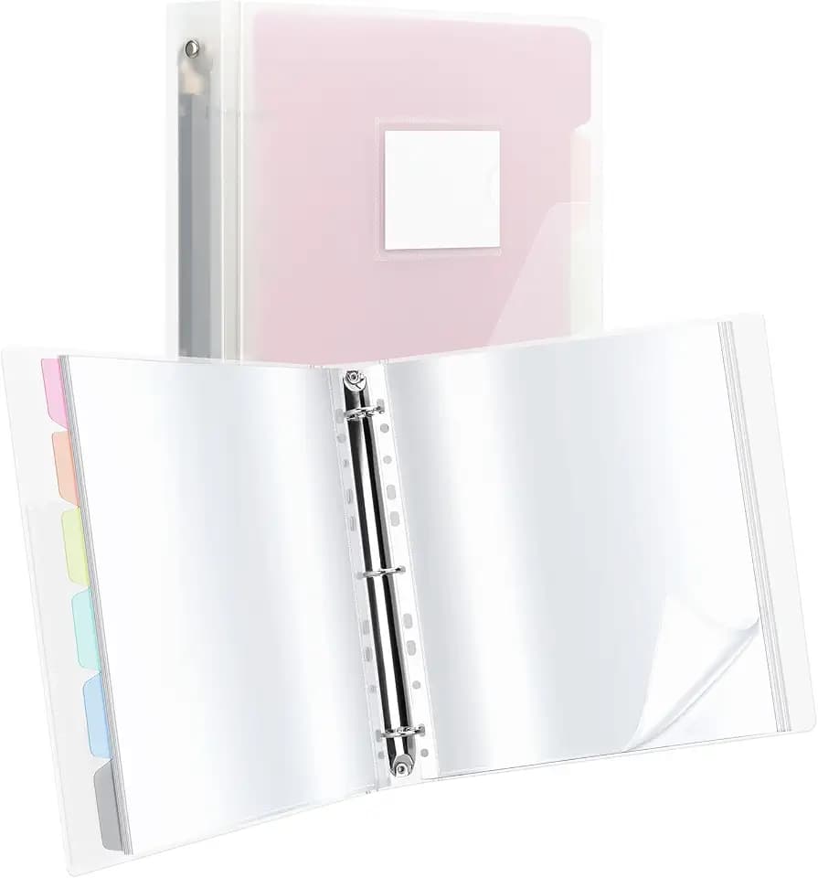 Uquelic Präsentationsbuch, Ringbücher mit 50 klarsichthüllen A4 glasklar (50 Mikron) und 6 Macaron-Farbe PP-Trennblättern, Ordner Organizer für Dokumente, Urkunden, Portfolio, Transparente