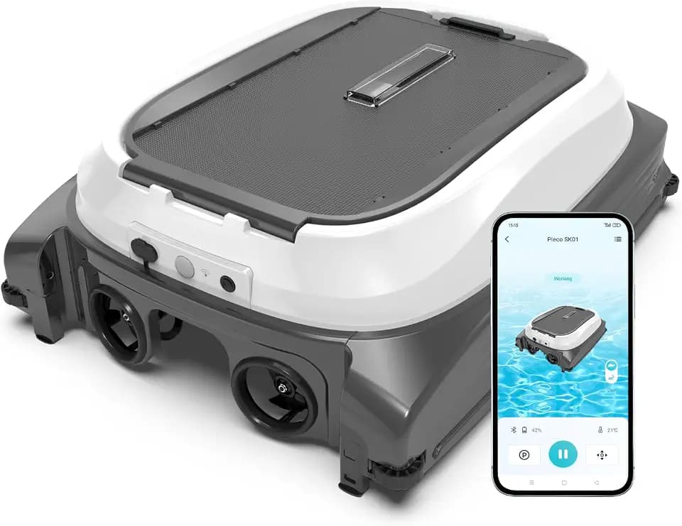 Pleco SK01 Solar Powered Pool Surface Skimmer Robot – APP Controlled, 24/7 Auto Cleaning, Dual Charging, Obstacle Avoidance, Large Filter, Fits Most Pools (Gray White)