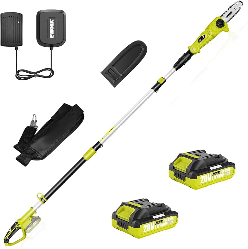 EWORK 20V 8" Cordless Pole Saws for Tree Trimming with Battery & Charger