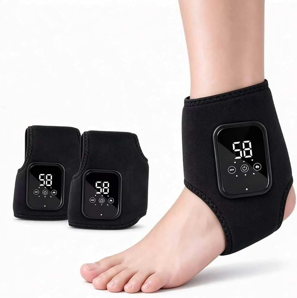 2PCS Foot Renew Massager for Neuropathy, Portable Triple Method Ankle Wrap with 3 Vibration Modes, Massager for Heel, Arch & Ankle Relief(Black)