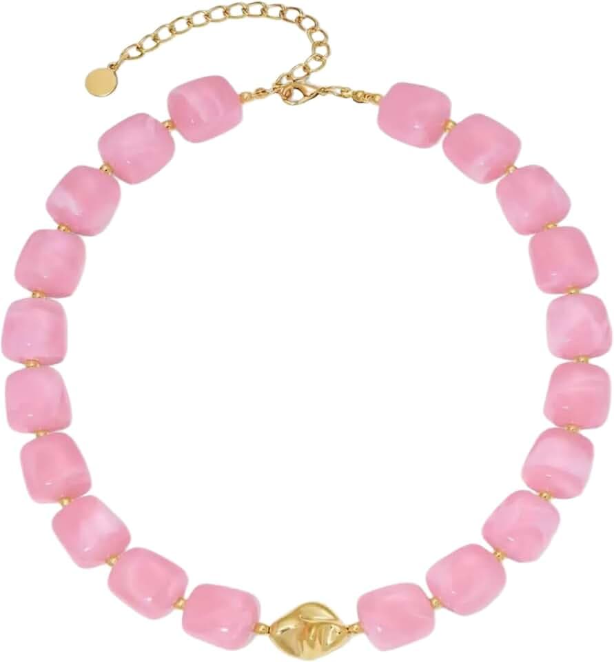 Bohemian Square Acrylic Beach Choker Fashion Women Beaded Necklace Versatile Exaggerated Bold Choker Chain Light Luxury Premium Clavicle Chain