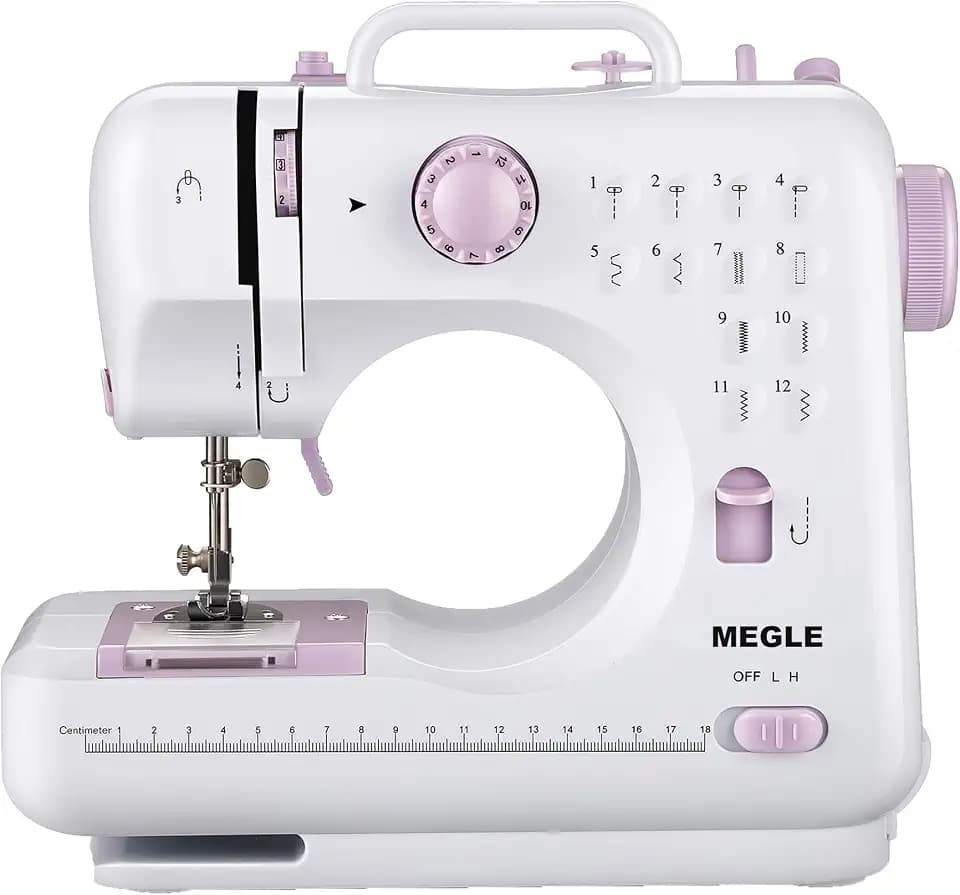 Nähmaschine mit Fußpedal, 12 Stichen, Kurzanleitung, Handbuch in 5 Sprachen, kleine nähmaschine für Einsteiger und Kinder, MEGLE FHSM-505