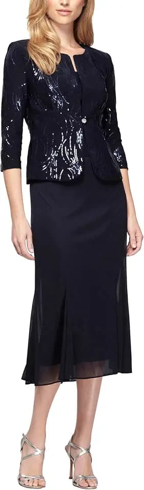 Alex Evenings Women's Tea Length Jacket Dress, Perfect for Weddings, Formal Events (Petite and Regular Sizes)