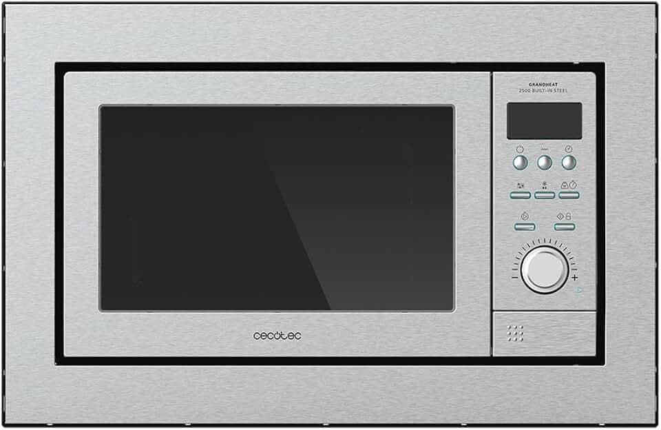Cecotec Digitale und einbaubare Mikrowelle mit 25 Liter Fassungsvermögen GrandHeat 2500 Built-in Steel. Grill und 900 W Leistung