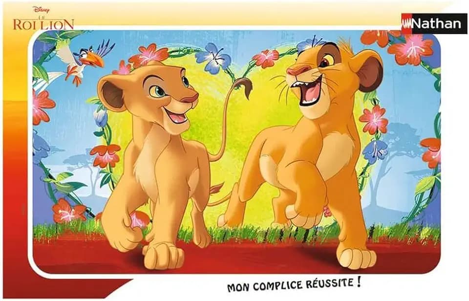 NATHAN - Kinderpuzzle - 15-teiliger Rahmen - Simba und Nala - Disney Der König der Löwen - Mädchen oder Junge ab 3 Jahren - Hochwertiges Puzzle - Dicker und langlebiger Karton - 86183