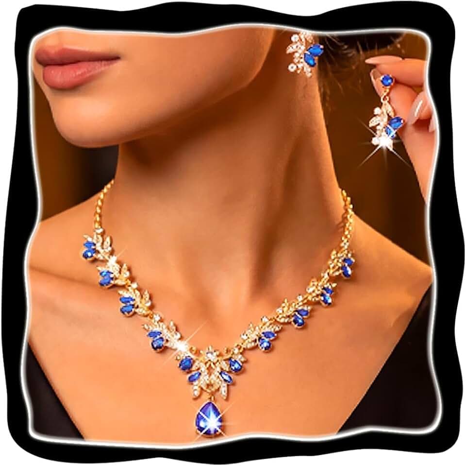 Brishow Green Necklace and Earring Set Rhinestone Formal Wedding Jewelry Sets for Women