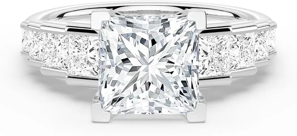 MSBLUE Staircase Princess Cut Moissanite Engagement Ring, Art Deco