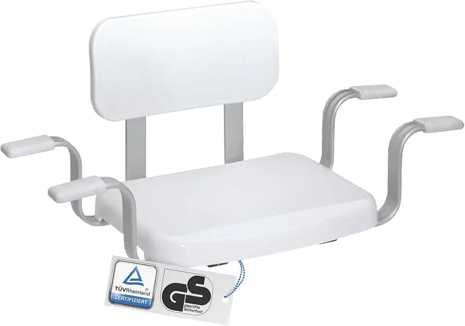 Weinberger Badewannensitz mit Rückenlehne | Sitzbrett | Belastbar bis 150 kg | Anti-Rutsch | Wannenbreite 52-64 cm | Moderne Badezimmerhilfe für Senioren | Modell 48538 | Weiß