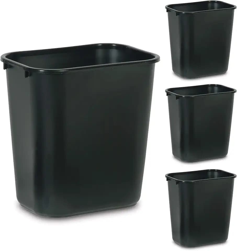 Rubbermaid Commercial Products Wastebasket/Trash Can, 7-Gallon/28-Quart, Black, Plastic, for Bedroom/Bathroom/Office, Fits Under Desk/Sink/Cabinet, Pack of 4
