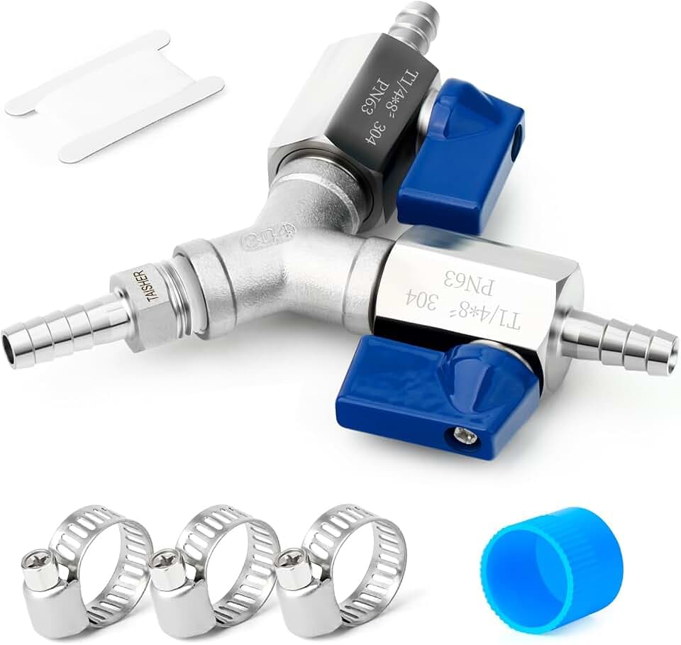 TAISHER 304 Stainless Steel 3 Way Shut Off Ball Valve,5/16" Hose Barb 2 Switch Y Shaped Valve for Fuel/AIR/Lquid/Gas