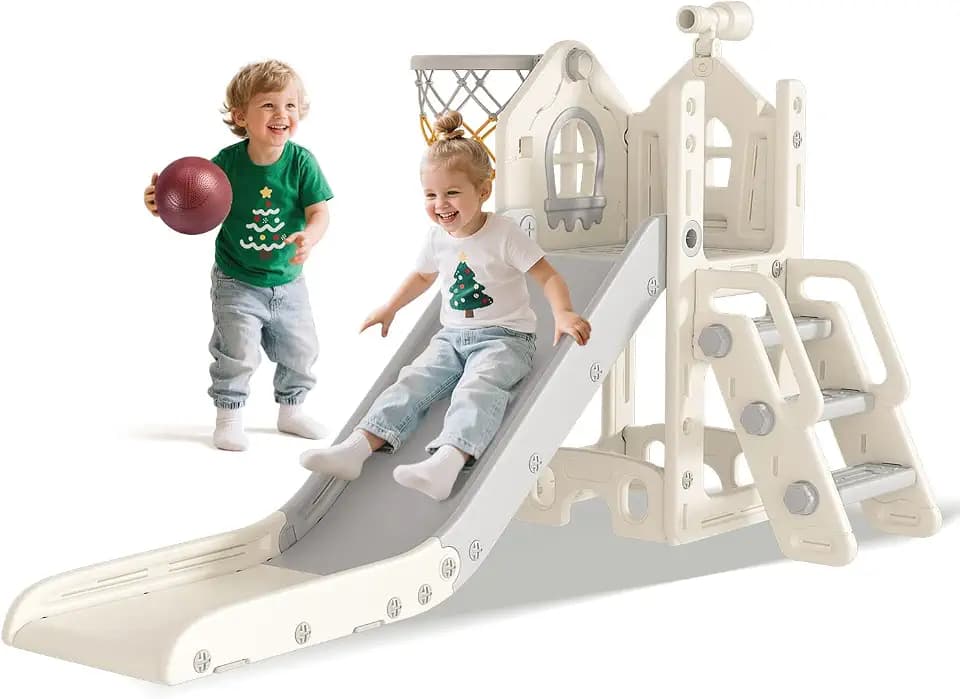 BIERUM 6 in 1 Toddler Slide for Toddlers Aged 1-3 Indoor Playset White
