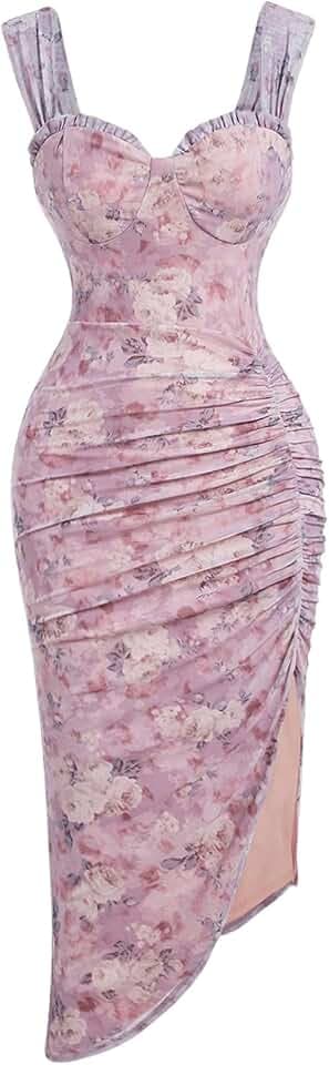 Floerns Women's Floral Asymmetrical Dress Slit Elegant Cocktail Cami Midi Dresses