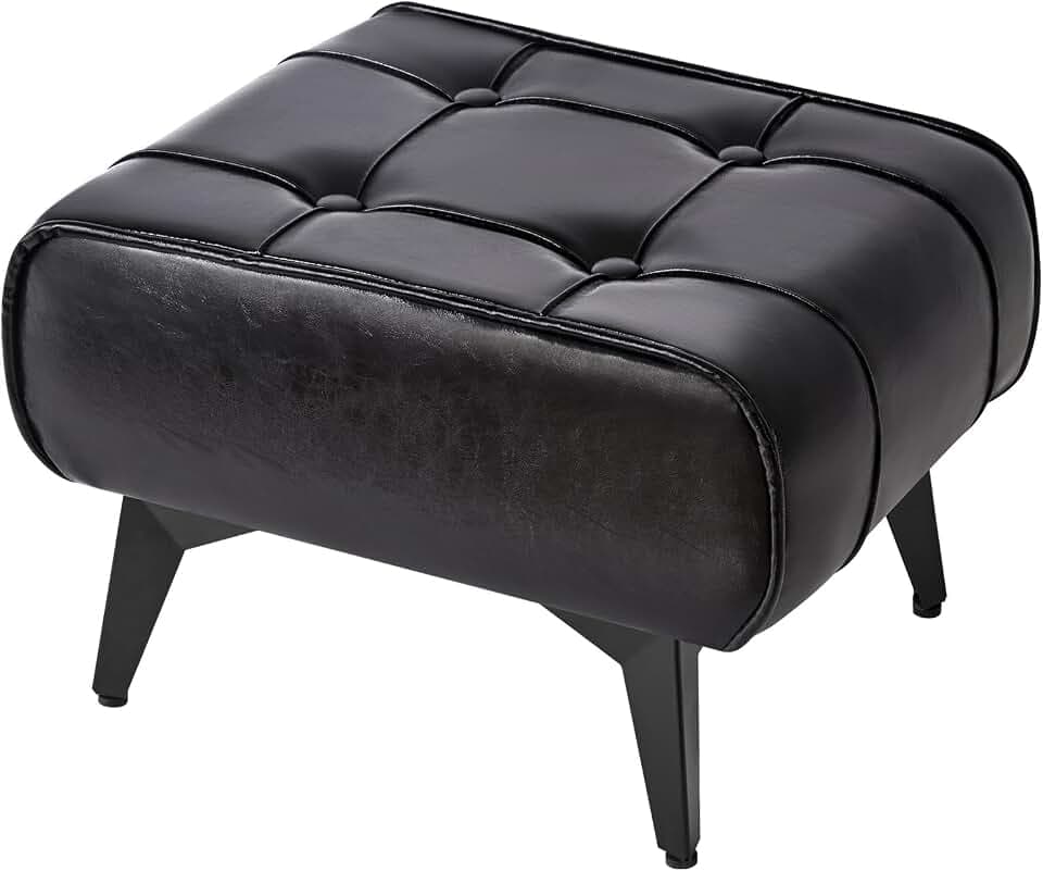 YMYNY Kleiner Fußhocker Leder fußbank Moderne Hocker Gepolstert, Sofa Sitzhocker für Sessel Wohnzimmer, Square Tech Fabric Ottoman Vintage 40×30×26CM Schwarz HBD037B