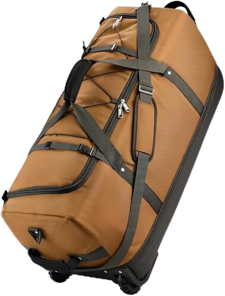 Rolling Duffle Bag with Wheels,110L/140L Expandable Soft-Sided Foldable Duffle Bag with 2 Rubber Wheels,Packable 32” Rolling Carry-On with Pockets & Compartments (brown)