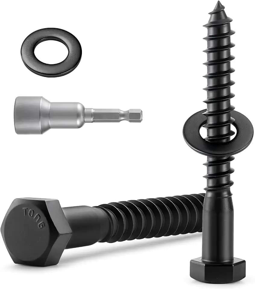 18 Sets 1/4" x 2-1/2" Hex Head Lag Screws Bolts with Flat Washers 304 Stainless Steel 18-8 Black Zinc Plated Heavy Duty Lag Screw for Wood