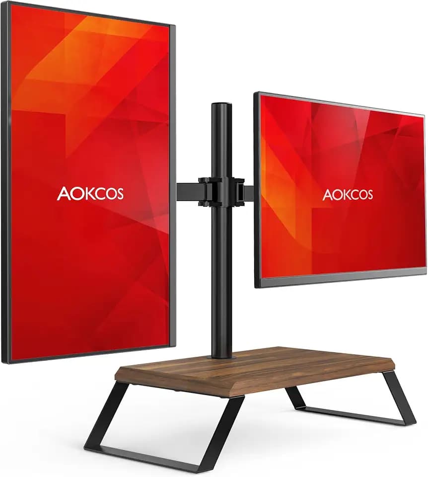 AOKCOS Dual Monitor Stand Riser for 12-27 Inch Computer Screens, Freestanding Double Monitor Stand for Desk, Adjustable Dual Monitor Mount Each Arm Hold up to 22lbs, VESA 75x75/100x100mm
