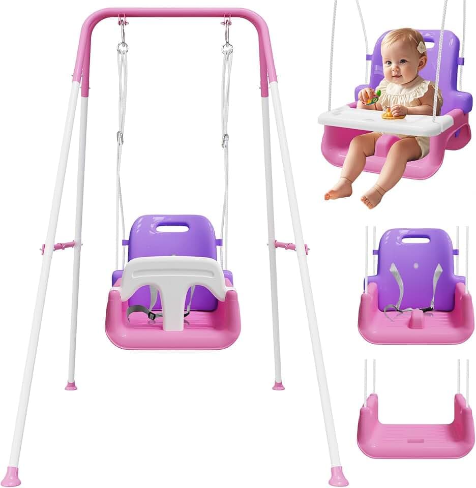 Upgraded Toddler Swing with Tray, Baby Swing Outdoor Indoor Use