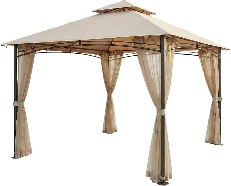Garden Winds Reinforced RipLock 350 Replacement Canopy Top and Netting Set Compatible with Waterford 13' X 10' Gazebo Model 5LGZ6526-V5 - Beige