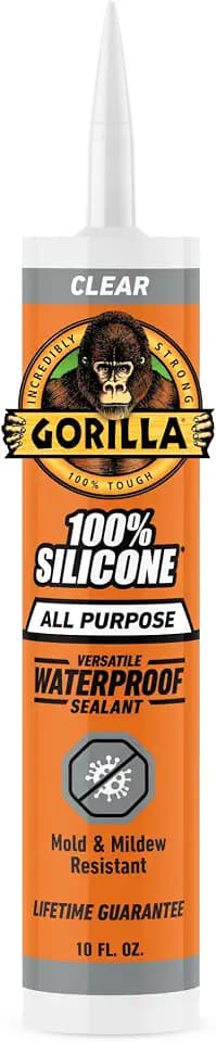 Gorilla 100% Silicone Waterproof Caulk, Clear, 10 oz Cartridge