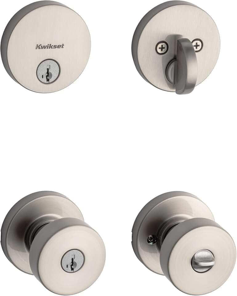 Kwikset 991 Pismo Keyed Entry Knob and Single Cylinder Deadbolt Combo Pack Featuring SmartKey and Microban in Satin Nickel