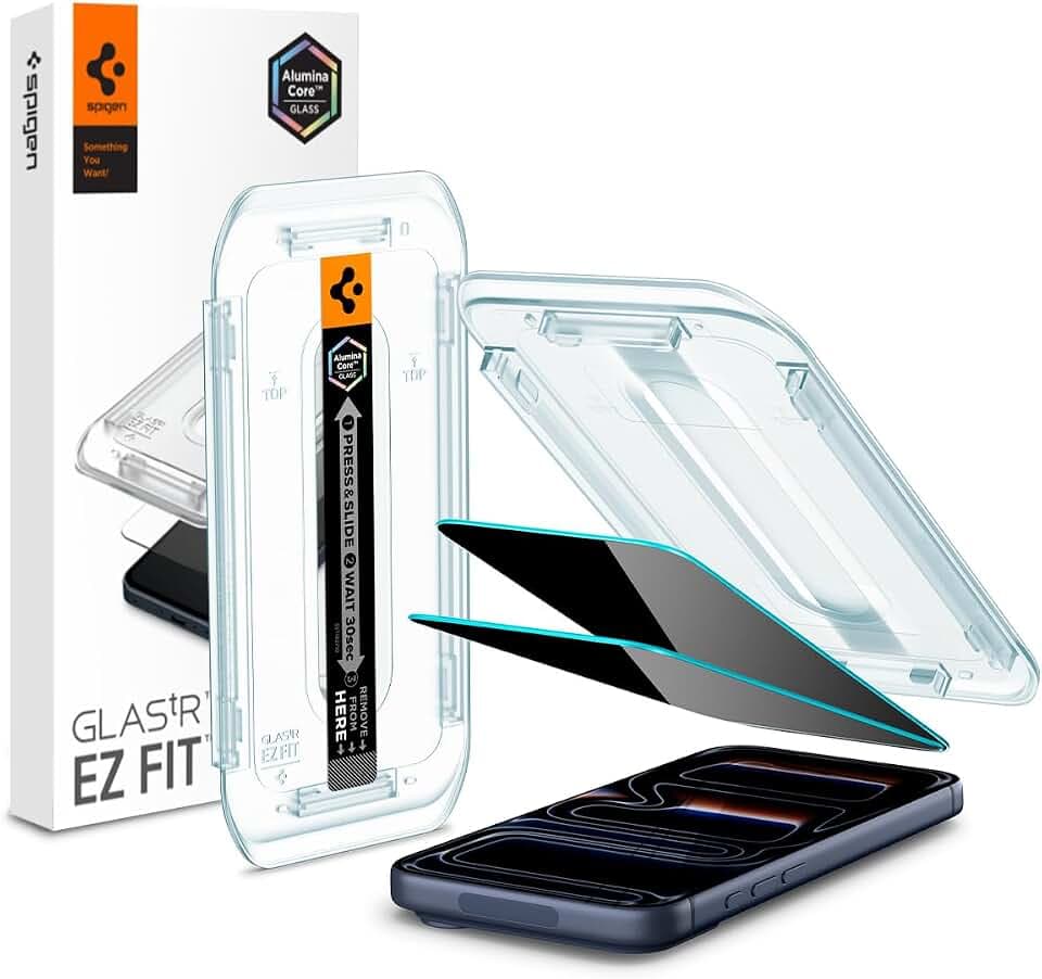 Spigen GlasTR EZ FIT Privacy Screen Protector for iPhone 17 Pro, 17, 16 Pro
