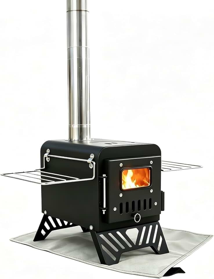 4.66ft Camping Hot Tent Wood Stove Chimney Outdoor flame-window & Fire Mat