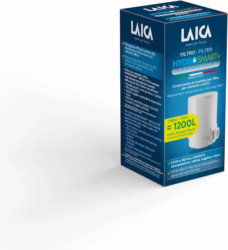 LAICA Ersatz-Wasserfilterpatrone HYDROSMART+™ Metal Stop - Kompatibel mit Wasserhahnfilter und Genoa Wasserhahnfilter - 4 Monate gefiltertes Wasser, reduziert Schwermetalle und Chlor