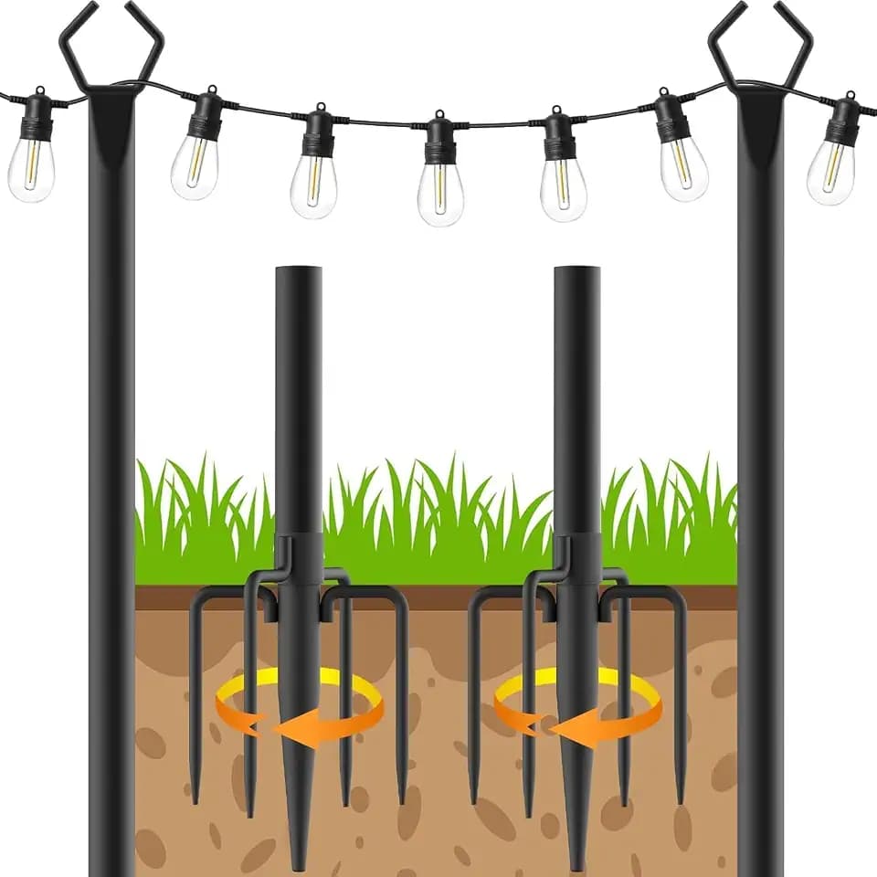 HoldOneLight String Light Pole für Deck - 2 Pack 9.8FT für außen hängenden Stahl String Pole für Outdoor-Dekoration Garten, Hinterhof, Terrasse Beleuchtung Stand für Parteien, Weihnachten