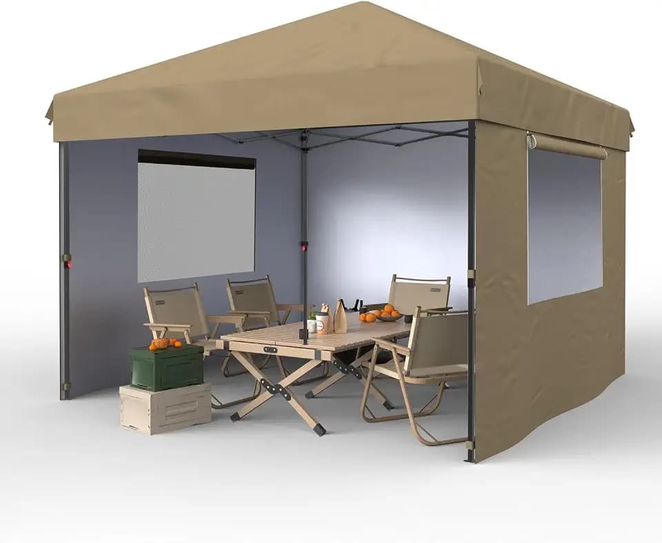 10x10 Pop-Up Canopy Tent – One-Button Setup w/ 3 Removable Sidewalls, Adjustable Height & Weight Bags | Portable Shelter for Beach, Parties, Sports, Deck & Garden