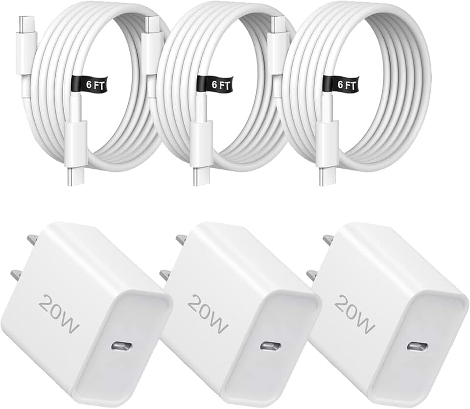 20W Fast Charger,3 Pack USB-C Port Charger with Type c-c Cable