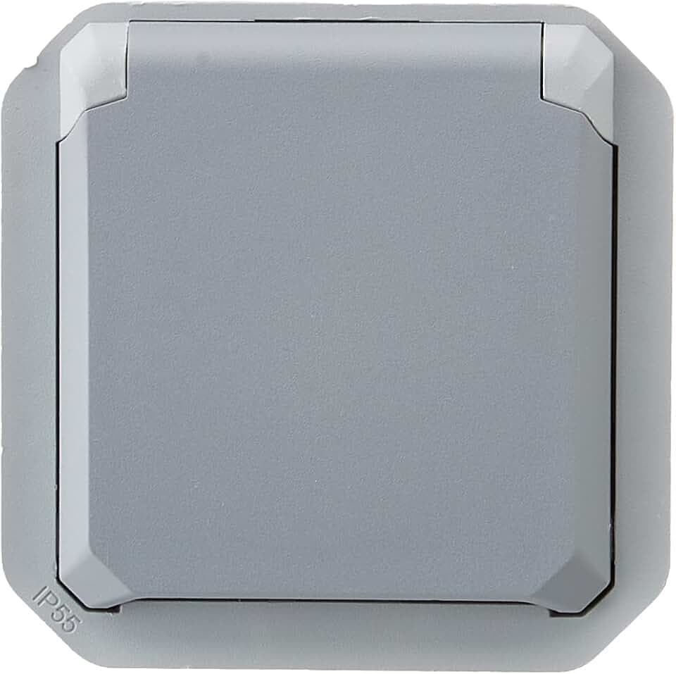 LEGRAND - Wasserdichte Steckdose IP55 mit Erde Plexo – Steckdose 2P + T 16 A mit Klappe – Komplett mit einer Abdeckplatte oder einem Plexo-Gehäuse – hergestellt in Frankreich – Grau
