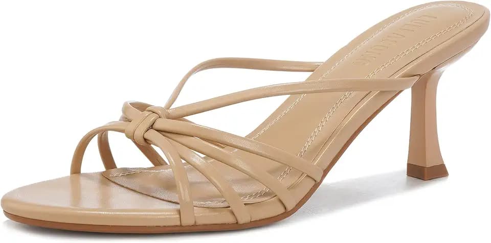 LULLASONG Kitten Heels Open Pointed Toe Slip On Heels Mid Heeled Sandals for Women